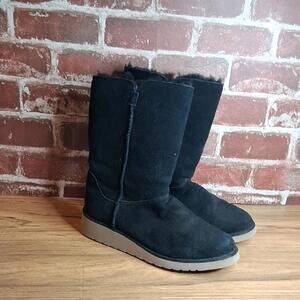 Koolaburra Ugg Classic Boots Womens Size 8 Black Winter Leather Suede Wedge